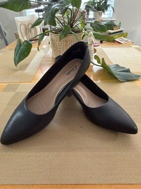 Clarks Collection Women's Black Pointed Toe low chunky heels